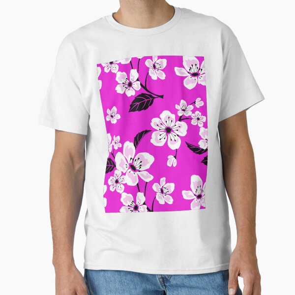 Fuschia & White Sakura Cherry Tree Flower Blooms - Aloha - Hawaiian Floral Pattern Classic T-Shirt