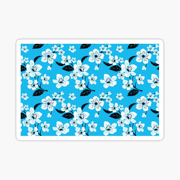 Blue & White Sakura Cherry Tree Flower Blooms - Aloha - Hawaiian Floral Pattern Sticker