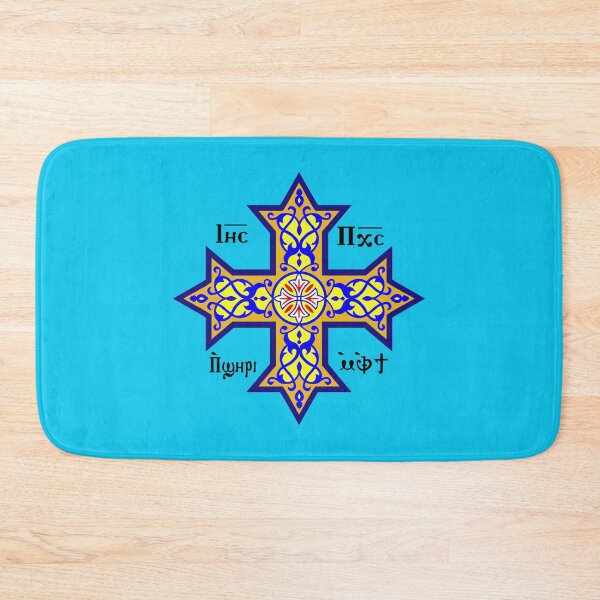 Item preview, Coptic Orthodox Cross with text on blue designed and sold by JoAnnFineArt.