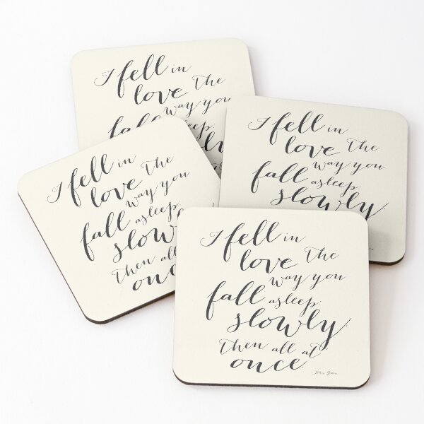 Item preview, I fell in love the way you fall asleep romantic John Green typography art in a soft white designed and sold by Kristen Glanzmann.