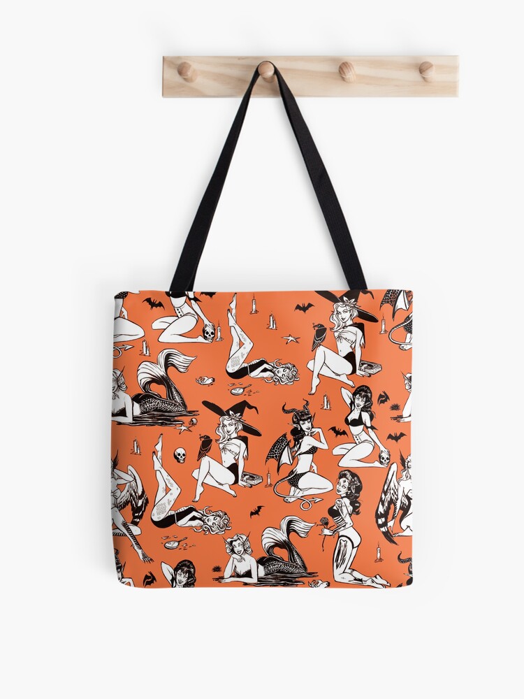 Thumbnail 1 of 2, Tote Bag, Monster Girl Pinup Pattern designed and sold by Sabtastic.