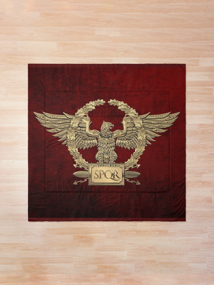 Alternate view of Gold Roman Imperial Eagle - SPQR Special Edition over Red Velvet Comforter