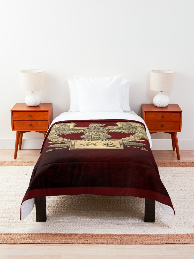 Alternate view of Gold Roman Imperial Eagle - SPQR Special Edition over Red Velvet Comforter