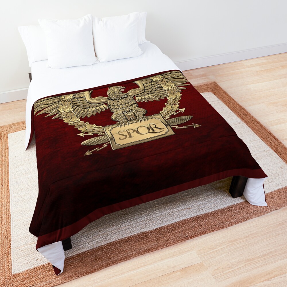 Gold Roman Imperial Eagle - SPQR Special Edition over Red Velvet Comforter