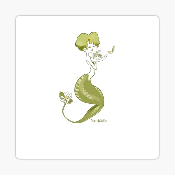 Green daisy mermaid Sticker