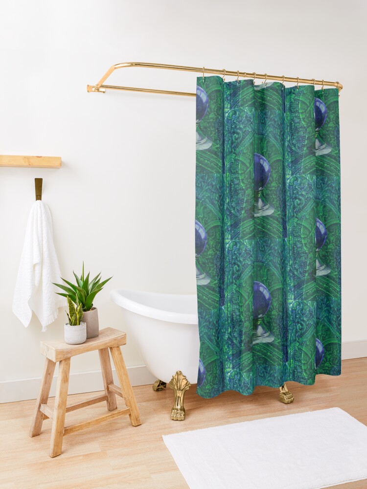 Alternate view of Mystic Visions in Blue and Green Shower Curtain