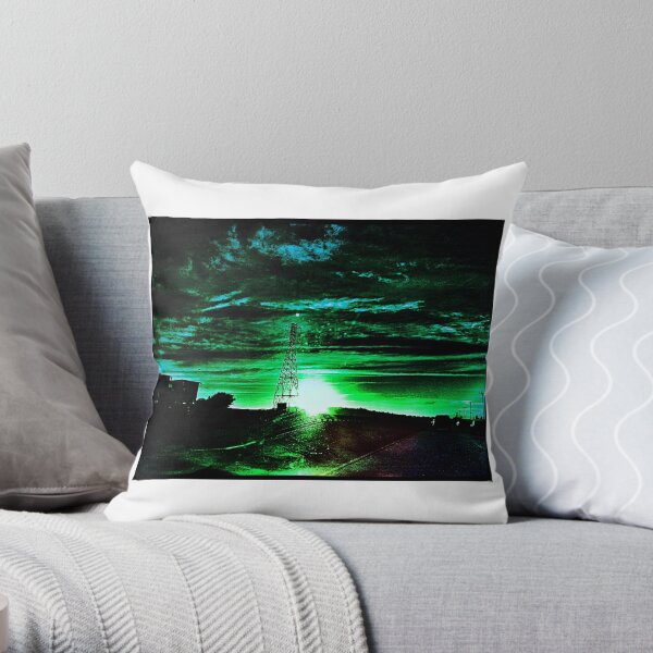 Highway Shot – Green Sky Throw Pillow