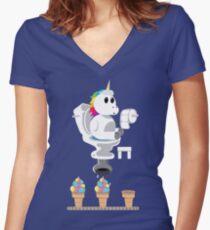 Rainbow Unicorn Ice Cream Women's Fitted V-Neck T-Shirt