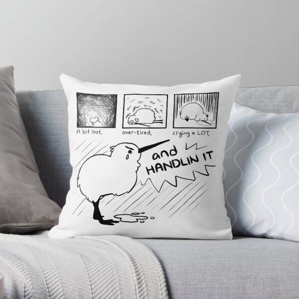 "HANDLIN IT" Kiwi Bird Comic Throw Pillow