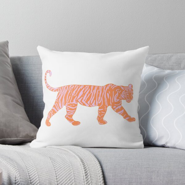 Orange and Pink Tiger Throw Pillow