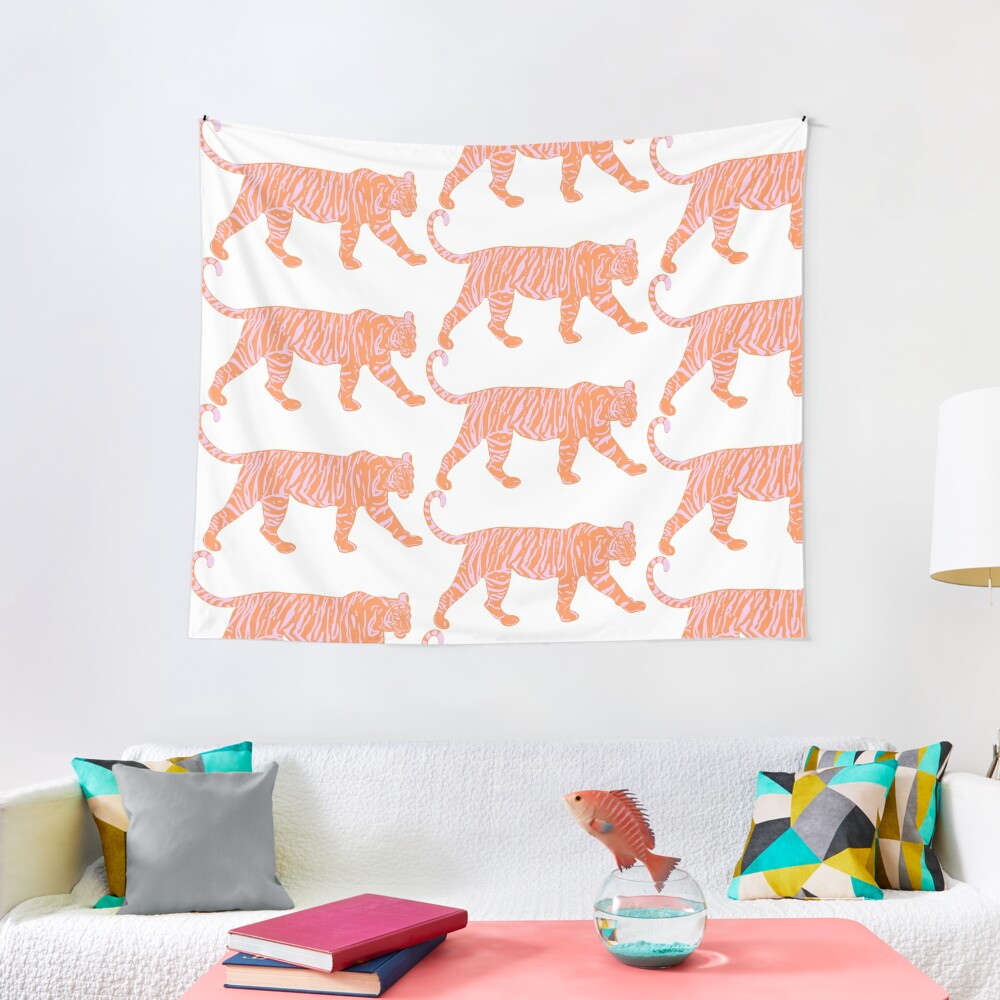 Disover Orange And Pink Tiger Tapestry