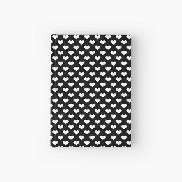White Hearts Pattern Black Background Hardcover Journal