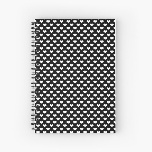 White Hearts Pattern Black Background Spiral Notebook
