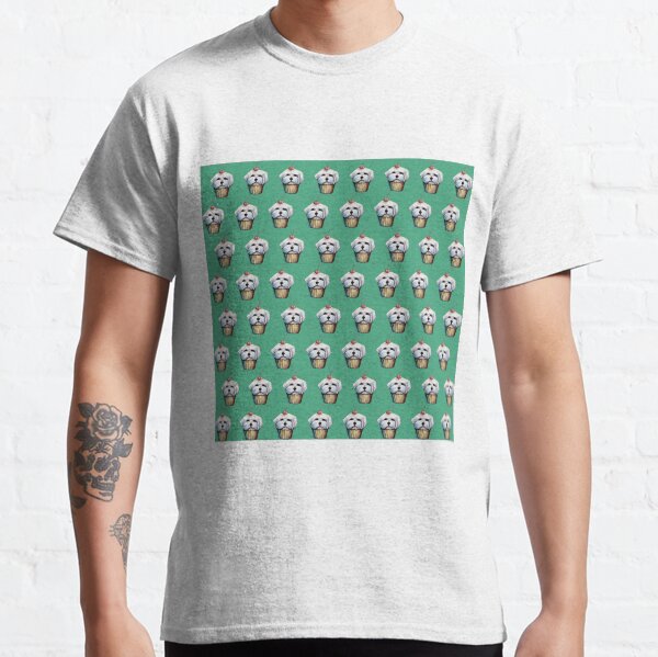 "Cherry on Pup" Maltese Cake Pattern Green Classic T-Shirt