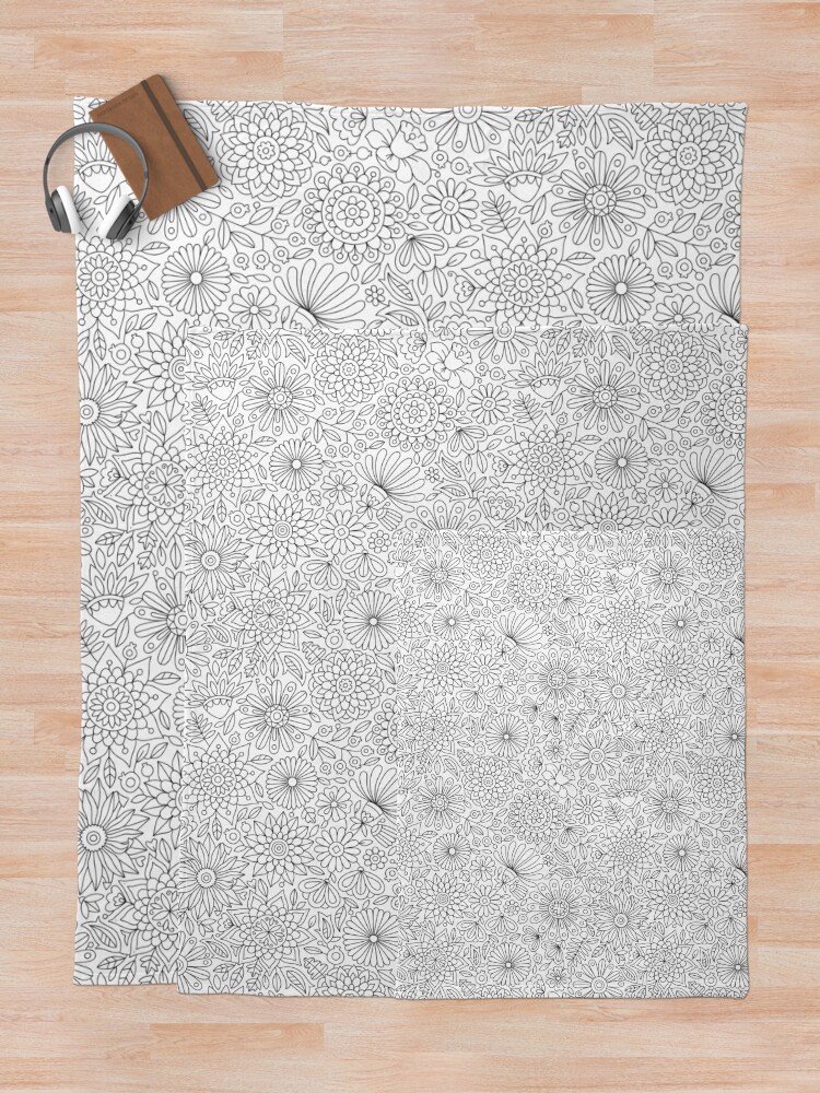 Thumbnail 5 of 6, Throw Blanket, Adult Coloring Flowers Pattern designed and sold by annagrunduls.