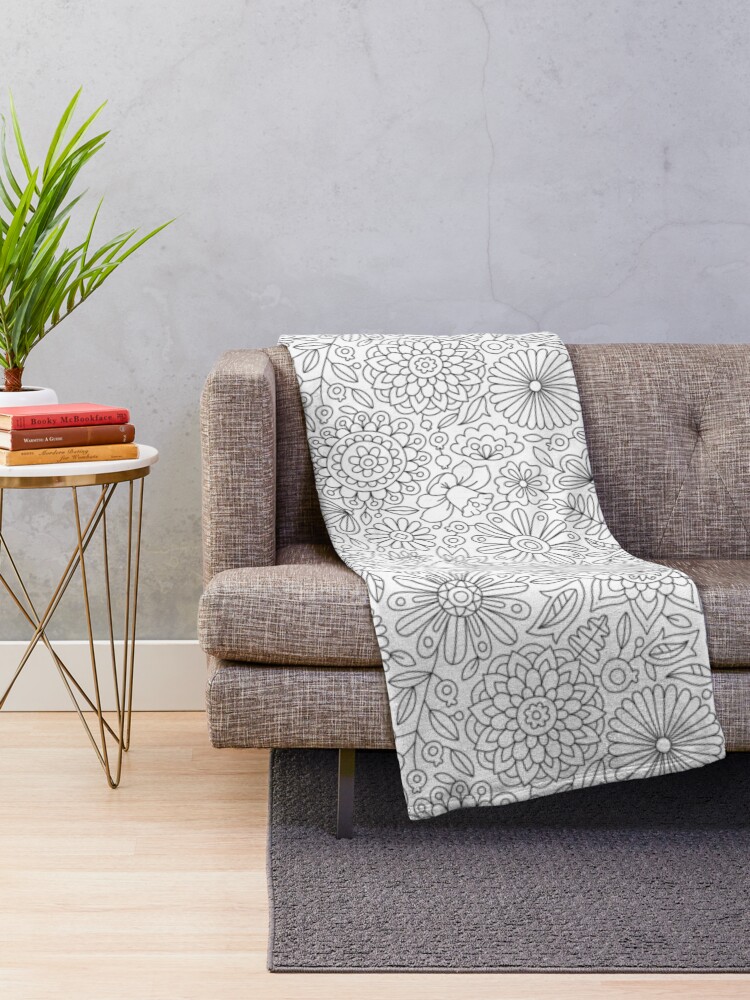 Thumbnail 2 of 6, Throw Blanket, Adult Coloring Flowers Pattern designed and sold by annagrunduls.