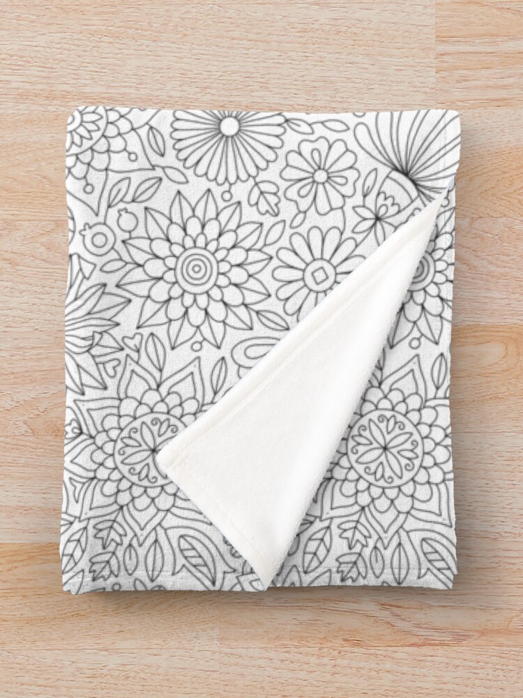 Thumbnail 3 of 6, Throw Blanket, Adult Coloring Flowers Pattern designed and sold by annagrunduls.