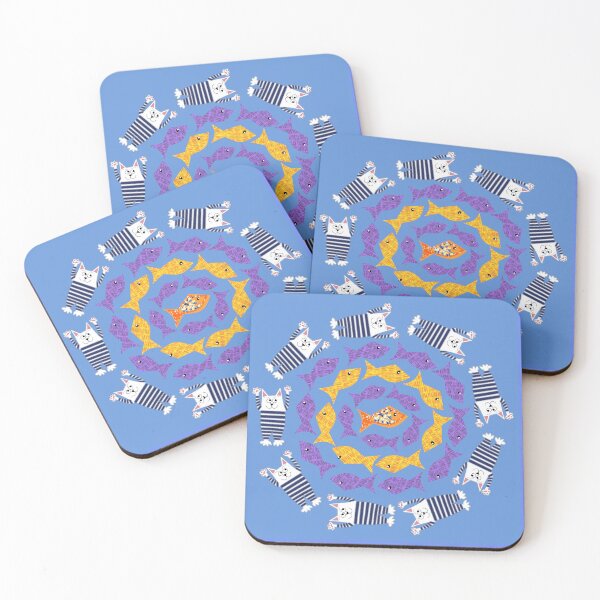 Item preview, Cute cartoon stripy cats swimming with fish designed and sold by Fluffpotsdesign.
