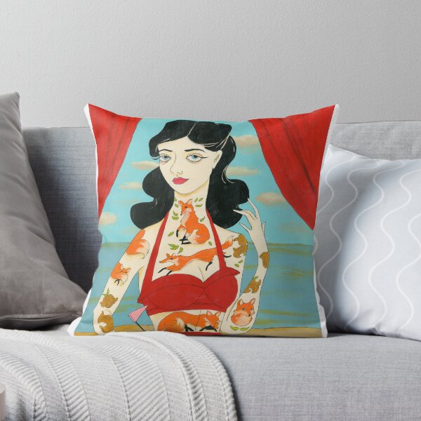 Foxy Tattooed Lady Throw Pillow