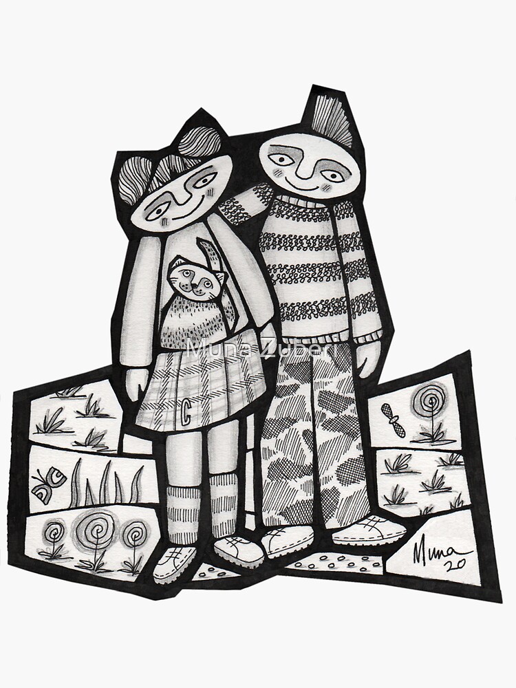 Thumbnail 3 of 3, Sticker, Punks in the Wild (black and white) slimfit mosaic illustration designed and sold by MunaZuberi.