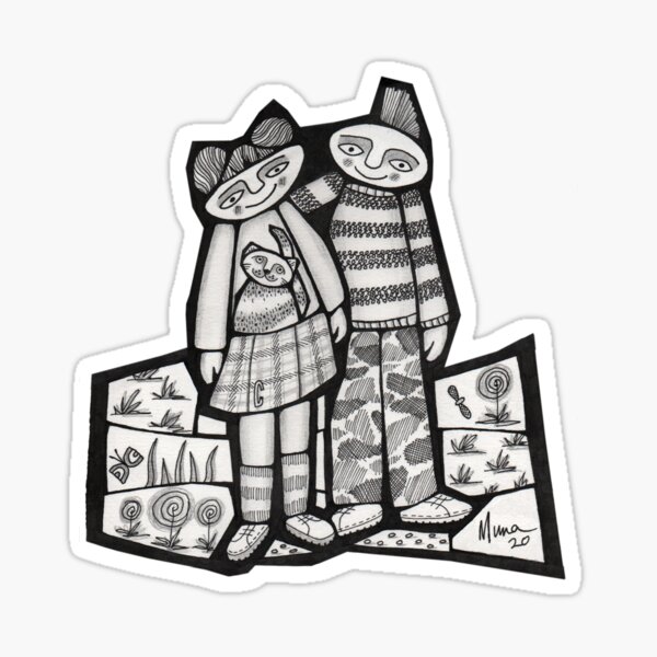 Punks in the Wild (black and white) slimfit mosaic illustration Sticker