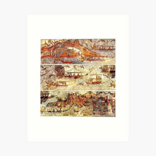 Minoan Admirals Flotilla Fresco in Three Panels Art Print