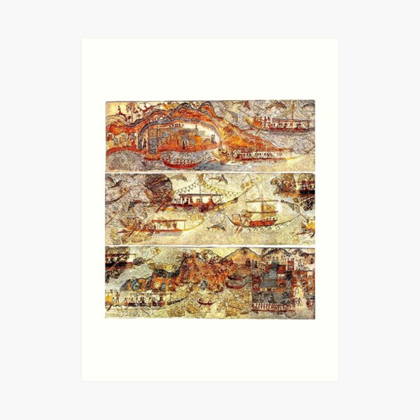 Minoan Admirals Flotilla Fresco in Three Panels Art Print