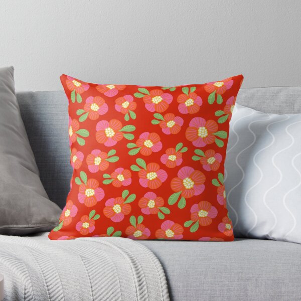 Hot Button Flowers Throw Pillow