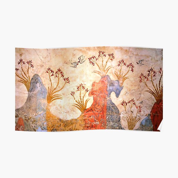 Minoan Spring Fresco West Wall Swallows Scene Poster