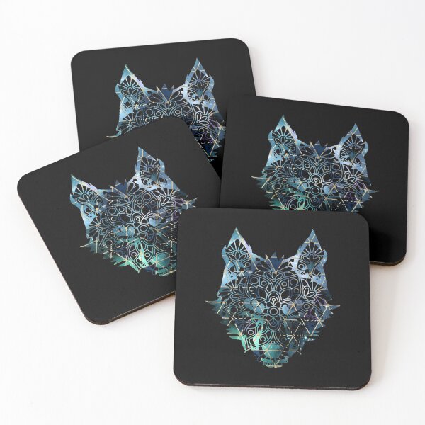 Item preview, Wolf Isometric Watercolour Galaxy Geometric  Blue Black designed and sold by MysticMagpie.