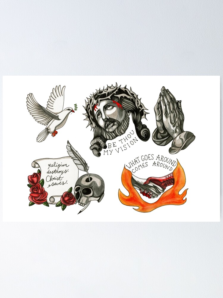 Religiose Tattoo Flash Poster Von Fatherjon Redbubble