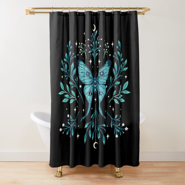 Mystical Moon Moth - Turquoise  Shower Curtain
