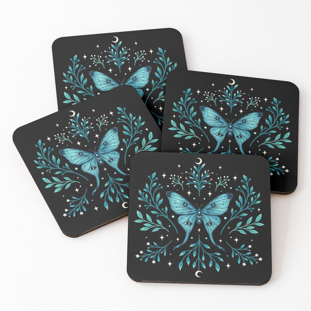 Mystical Moon Moth - Turquoise Coasters (Set of 4)