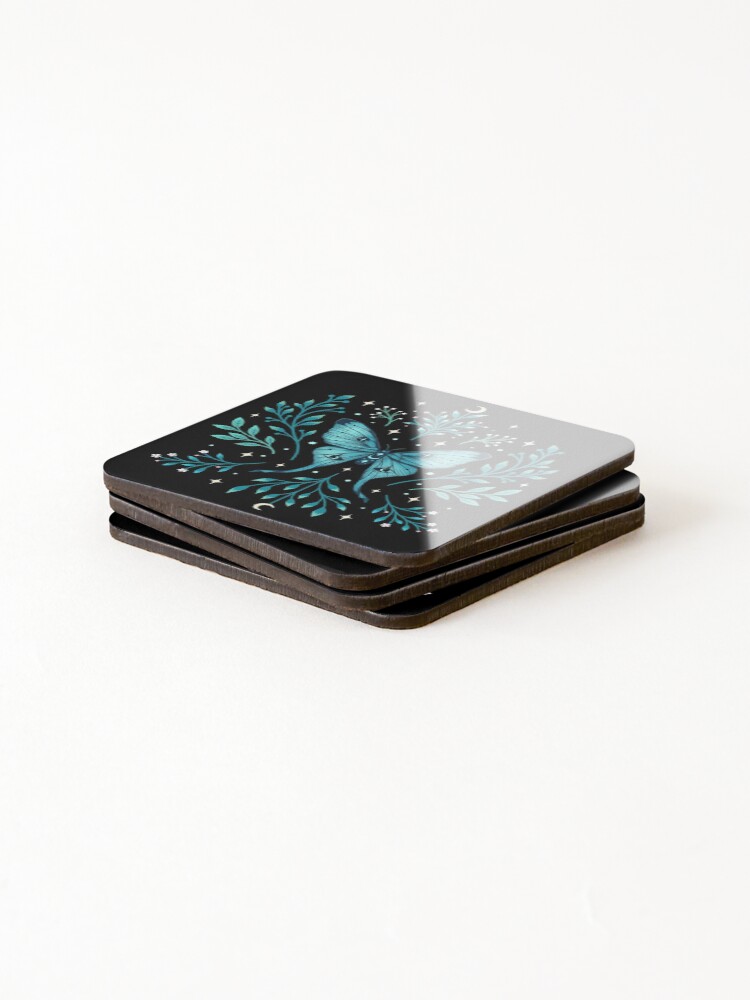 Alternate view of Mystical Moon Moth - Turquoise Coasters (Set of 4)