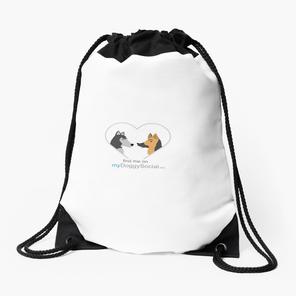 myDoggySocial dog lovers find me on mydoggysocial mobile app Drawstring Bag