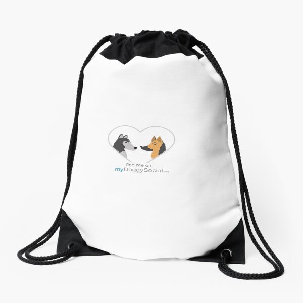 myDoggySocial dog lovers find me on mydoggysocial mobile app Drawstring Bag