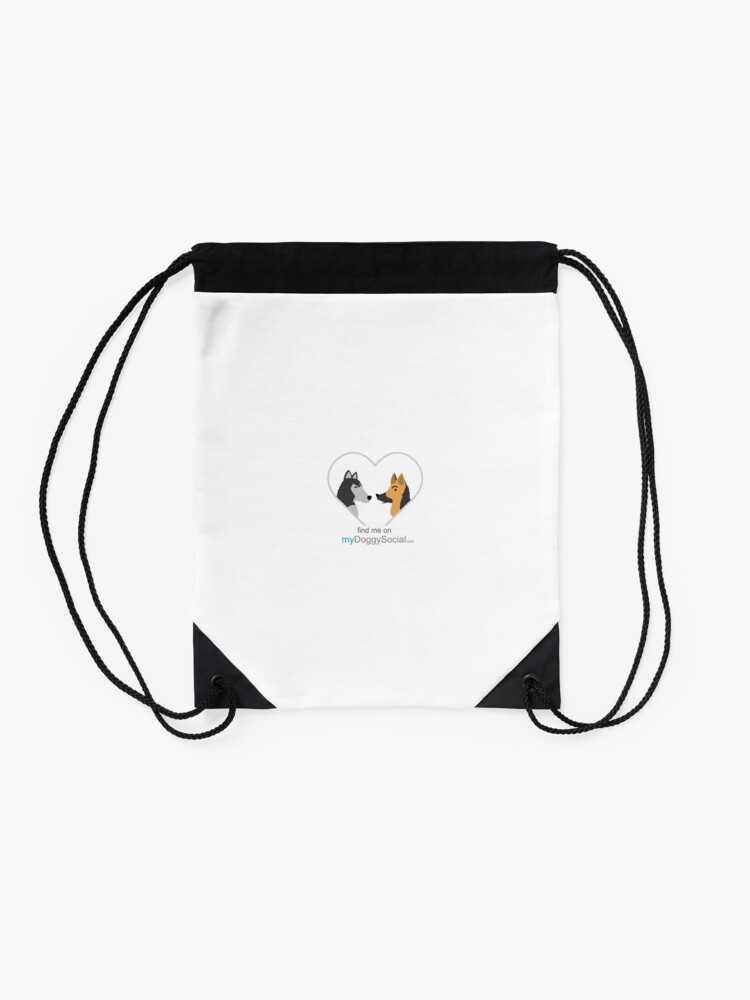 Alternate view of myDoggySocial dog lovers find me on mydoggysocial mobile app Drawstring Bag
