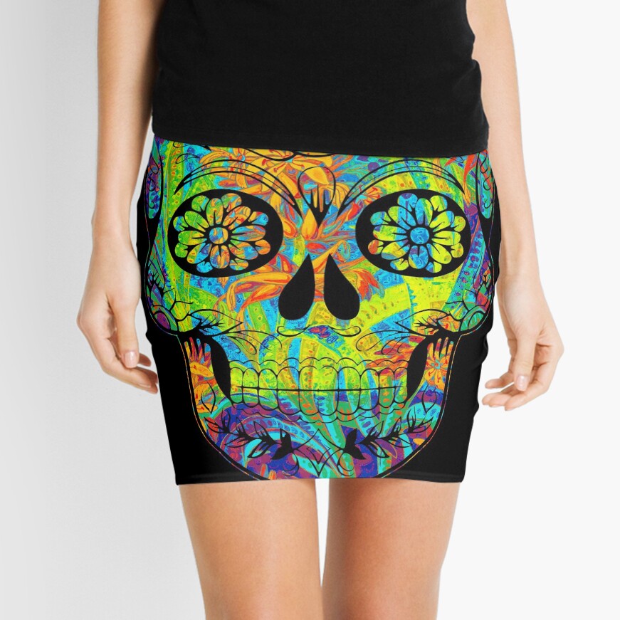 cool floral skull art Mini Skirt