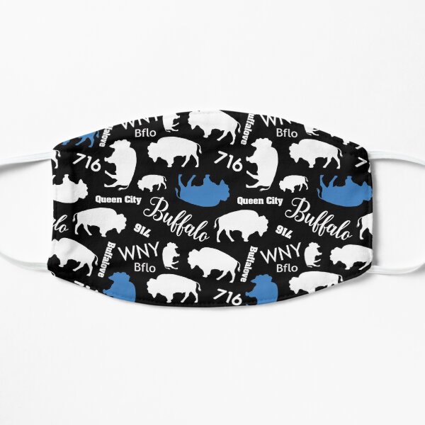 Buffalo New York WNY 716 BuffaLove Pattern Black, White, Blue Flat Mask