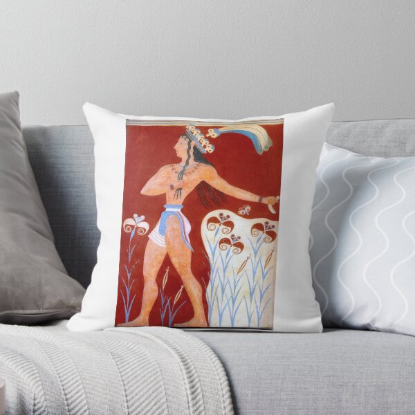 Minoan Prince of Lilies "Priest King" Fresco Throw Pillow