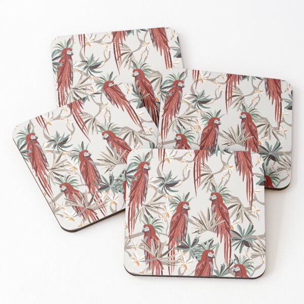 Item preview,  Patrón floral de loros rojos y hojas exóticas designed and sold by Robin Jensen.