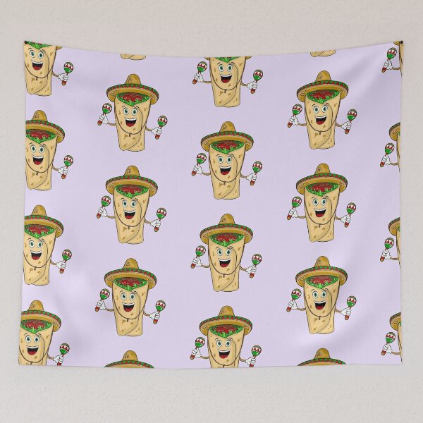 Item preview, Happy Burrito wearing sombrero and playing maracas cute cartoon  designed and sold by MindChirp.