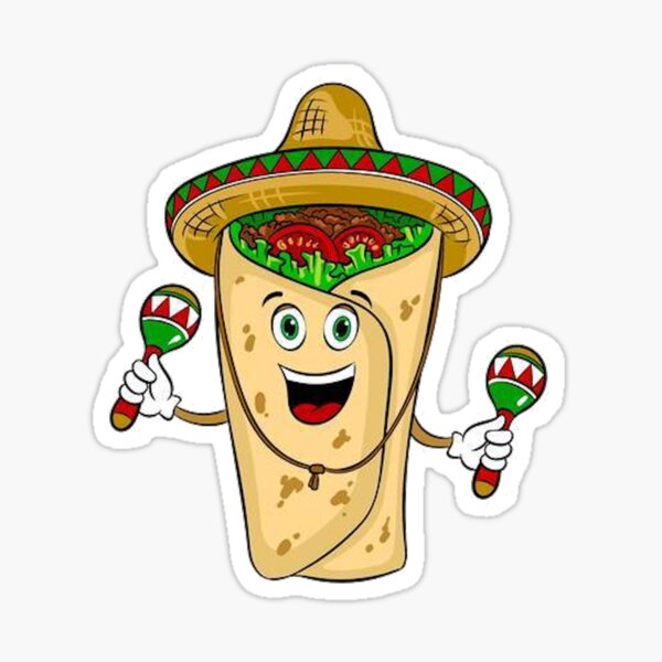 Item preview, Happy Burrito wearing sombrero and playing maracas cute cartoon  designed and sold by MindChirp.