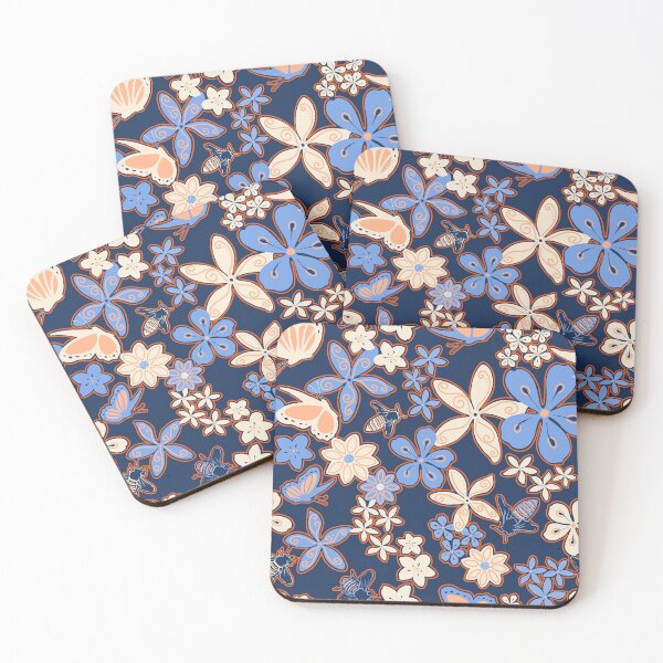 Item preview, Bees, Butterflies, and Flowers in Denim Blues and Peach Pattern designed and sold by Diana Garrison.