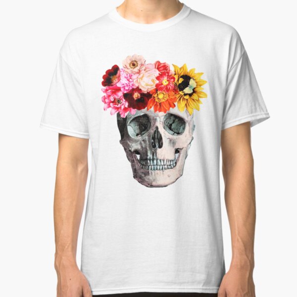 Skull with flowers - Mixed Media Collage Classic T-Shirt