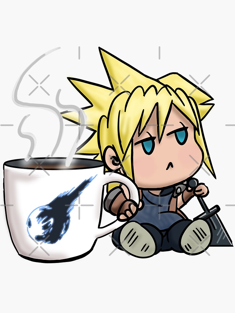 Pegatina «Chibi Cloud Coffee Kawaii Final Fantasy 7 Cloud Strife» de ...