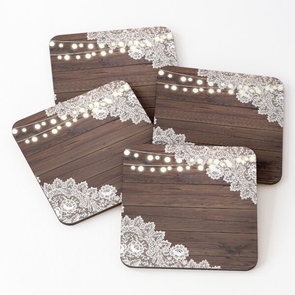 Item preview, rustic brown woodgrain country barn wood white lace string lights  designed and sold by LEILA ART SPACE.