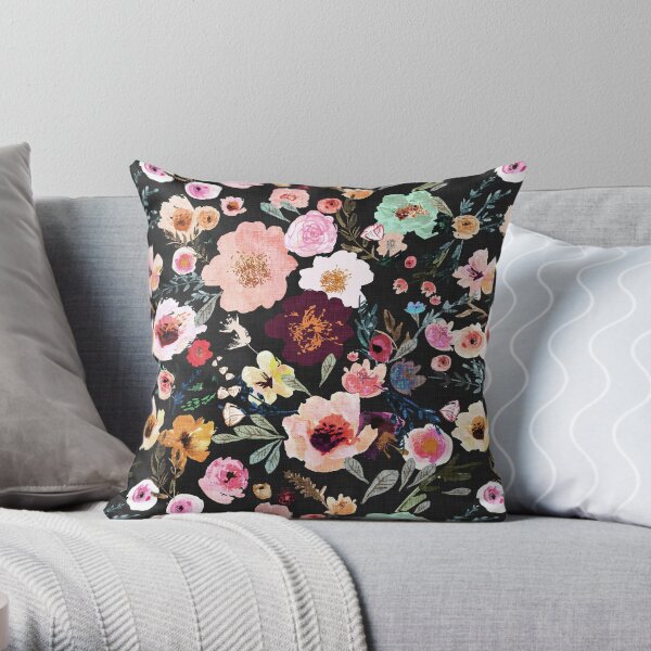 Burst into Bloom (midnight) Throw Pillow