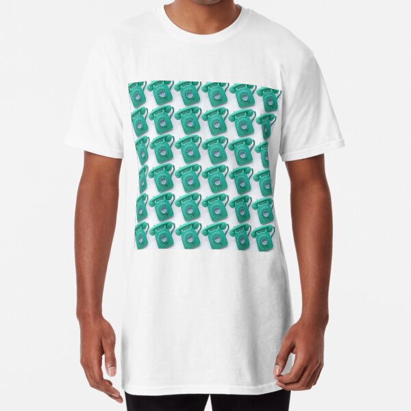 Jade green vintage telephone pattern Long T-Shirt