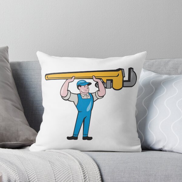 Item preview, Plumber Lifting Monkey Wrench Isolated Cartoon designed and sold by patrimonio.